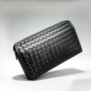 남자 블랙 소가죽 심플 위빙 클러치백 데일리 미니백 투웨이지퍼