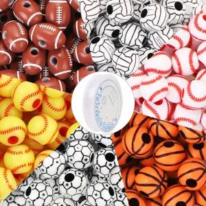 CCOZN 300개 주얼리 제작용 스포츠 볼 비즈 박스 포함 아크릴 벌크 DIY 공예용 야구 배구 농구 축구 매력