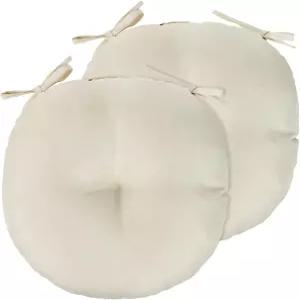 프로누스 베이지 비스트로 의자 쿠션 세트 2 15인치 원형 좌석 패드와 다이닝 룸 파티오용 넥타이 포함