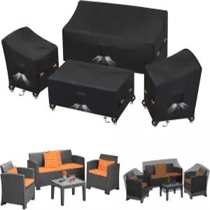 코브슈이웨 4피스 방수 파티오 세트 커버 잔디 의자 커피 테이블 외부 소파용 가구 210D 옥스포드 원단