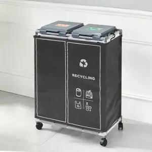 [모조리박]스탠드 가정용 재활용 분리수거함 2단 커버세트