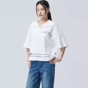 베네통 189000 보트 자수 브이넥 티셔츠_BATSE5631WH 449078