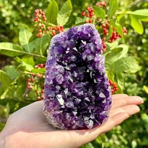 우루과이산 자수정 크리스탈 클러스터 1개 | 딥 퍼플 컬러 지오드, 수집품 및 교육용으로 독특한 표본