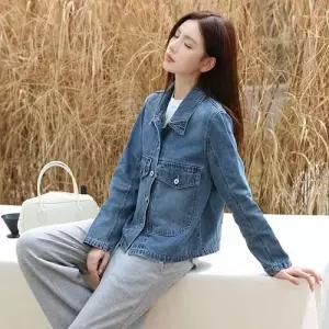 엘럽 데님 여성용 빈티지한 스타일의 홍콩 코트 레이어드 재킷 원템1