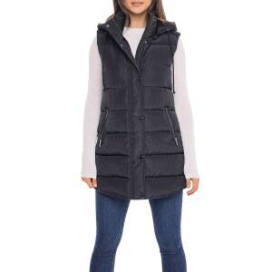 세비 S E B 여성용 롱 퍼퍼 조끼 가을과 겨울용 퀼트 인조 다운 충전 후드