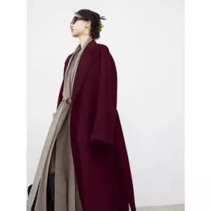 여성 코트 모직 앙콜라 레드 머메이드 오버사이즈 스트링 빅포켓 롱 캐시미어 MF1