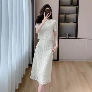 여성용 투피스 여자치마 레이스 상의+스커트 세트 코디 정장 KS5