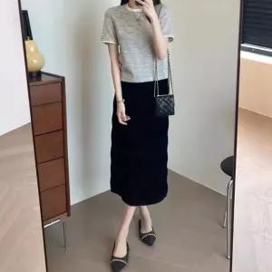 여사친 스커트 치마 검정 미디 여자치마 주름 밴드 H라인 벨벳 KS5