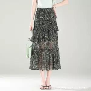 여친 스커트 롱 하계 캐주얼 밴딩 쉬폰 트임 KS2