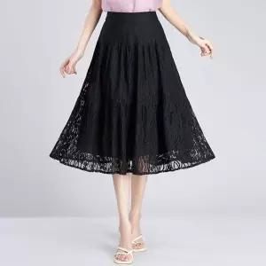 여름 스커트 여성용 블랙 펀칭 슬림핏 하이웨스트 레이스 쉬폰 KS2