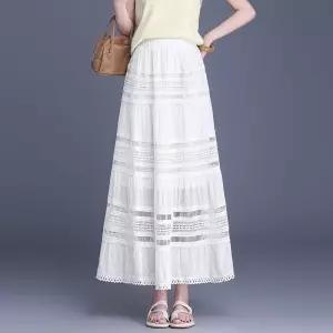 스커트 여사친 롱 하계 쉬폰 펀칭 레이스 허리밴딩 A라인 슬림핏 KS2