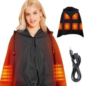 두쿠섹 방수 온열 담요, 후드가 달린 5V 전기 야외 플리스 캠핑, 피크닉, 스포츠, 축구, 콘서트를 위한 방풍 스타디움 매트, 57인치 x 36인치, 검은색 배터리 없음 충전기