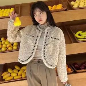 여성 페이크 밍크 퍼 크롭자켓 트위드 가디건 아우터