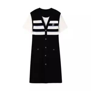 여사친 스커트 니트 여름 캐주얼 페이크 투피스 A라인 스트라이프 슬림핏 데이트룩 SPO마켓2