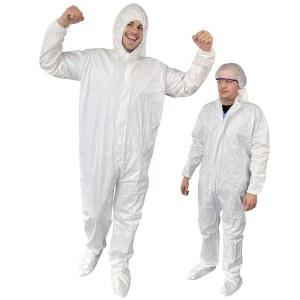 AZAM EXPRESS Hazmat 슈트 남녀용 후드 부츠 방수 PPE 점프슈트와 함께 일회용 PCS 화이트 커버 5종