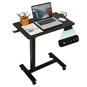 바퀴가 달린 야쿠 전기 오버베드 테이블, 높이 조절 가능한 침대 옆 소파 리클라이너 사이드 C자형 롤링 스탠딩 소형 홈 오피스용 노트북 책상, 블랙