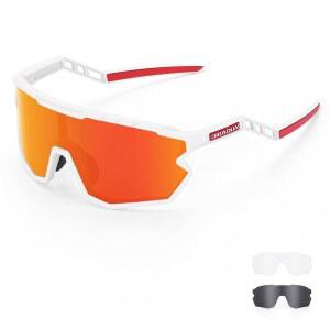 지아둔 스포츠 선글라스 사이클링 안경 핑크 편광 야구 안경, 3개의 렌즈, 낚시, 스키 러닝 골프