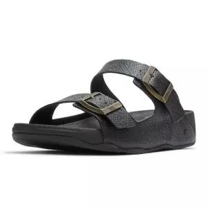 백화점 핏플랍 남성 고흐 목 버클 엠보싱 레더 슬라이드 블랙 FT64K1D055