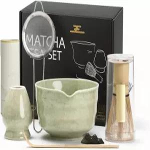 도물룩스 말차 거품기 세트 - 7피스 키트 스파우트 볼 대나무 홀더 스쿱 스트레이너 스푼 초보자를 위한
