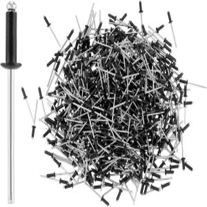 QWORK 알루미늄 블라인드 리벳 500개 1/8인치 x 3/8인치 블랙 대형 플랜지