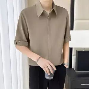 남친 여름 쿨링 솔리드 다크버튼 셔츠 심플한 소매 반팔 7부 스포M2