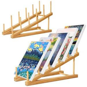Vowcarol 소형 아트 건조대, 아트 보관 랙, 캔버스 보드용 5겹 페인트 디스플레이 랙 목재 보관 스탠드, 페인팅 캔버스용 대나무 디스플레이 랙, 페인트 아트 오거나이저-2팩