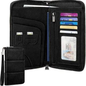 지퍼가 달린 젠트레온 가족 여권 소지자 지갑 RFID 차단 여행 문서 정리함 여성 남성용 PU 가죽 탑승권