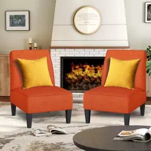 알리쉬 액센트 의자 세트 2개의 덮개가 있는 거실 2개와 곡선 등받이와 나무 다리 오렌지가 팔이 없는