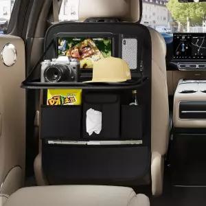 GMQ 뒷좌석 차량 정리함 1팩 트레이가 있는 접이식 태블릿 홀더가 다기능 카시트 보관함 블랙 플레인 위브
