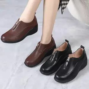여사친 빈티지 가을 사뿐 진가죽 플랫 폼 신발 미들굽 구두 웨지힐 단화 4계절 M스포3