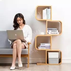 원목 틈새 조립식 3단 서재 곡선 책장 낮은 거실