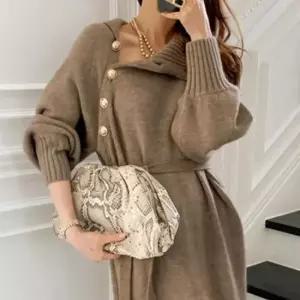 겨울하객원피스 여성 가을 겨울 니트 목폴라 터틀렉 롱 원피스 브라운