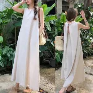 홀터넥비치원피스 여자 여름 휴가 바캉스 룩 맥시 롱 나시 원피스 코디