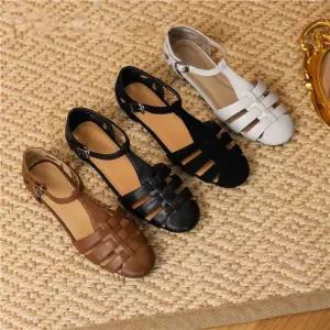 뒤막힌샌들 피셔맨 로마 슈즈 앞뒤막힌 플랫신발 양가죽