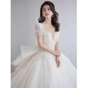 반팔 스트랩 고급 웨딩드레스 드레스 웨딩촬영 벨라인 스몰 클래식