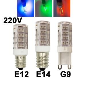 AC 220V E12 G9 5W 세라믹 LED 전구 램프 연한 파란색 녹색 빨간색