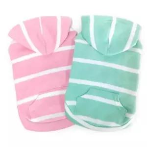 강아지 스트라이프 후드 티셔츠 핑크 1P 기모 방한 강아지겨울옷