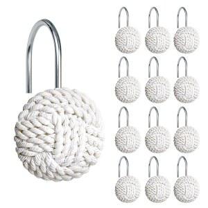 선라이트 보호 매듭 샤워 커튼 후크, 욕실용 홈 데코레이션 화이트 링, 해변용 해상 행거 욕실 액세서리, 12개 세트