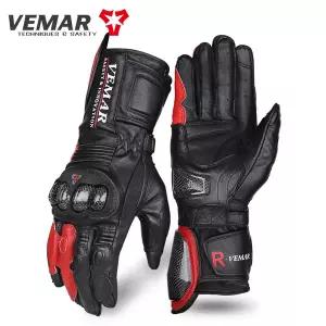 레저 바이크 VEMAR 남성용 레트로 소가죽 염소 가죽 장갑 오토바이 긴 레이싱 보호 터치 스크린 모토크로스