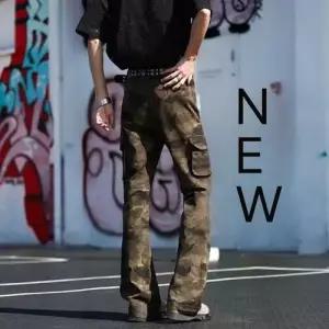 남성용 빈티지 루즈핏 카무플라주 부츠컷 청바지 빅포켓 하이웨이스트 와이드핏 M스포1