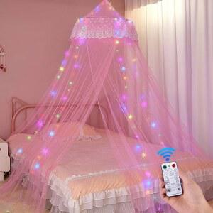 소녀들을 위한 유니콘 캐슬 침대 캐노피 공주 커튼 룸 데코 돔 네트 캐노피, 타임 라이트 침실 장식, 핑크