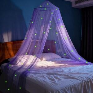 야광성을 가진 소녀들을 위한 구프리 퍼플 침대 캐노피, 싱글, 트윈, 풀, 퀸 사이즈 침대를 프린세스 캐노피 네트, 모기장, 침실 액세서리
