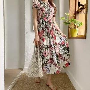 오프숄더 꽃나염 원피스_FF2OP003