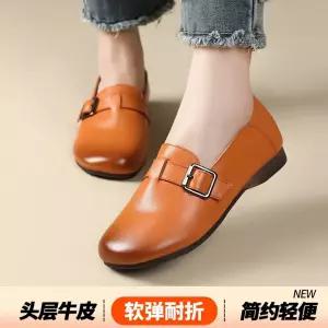 여사친 둥근코 화 빅사이즈 리얼가죽 플랫 봄가을 작은구두 가보시 컴포트다크힐 사뿐 SPO마켓3