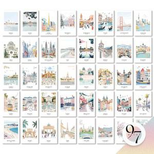 97 데코 빈티지 여행 장식 포스터 - 세계 벽 아트 프린트, 레트로 인기 도시 사진 콜라주 키트, 트렌디한 풍경 미학 사진, 청소년 기숙사 침실 장식용 (40개, 4