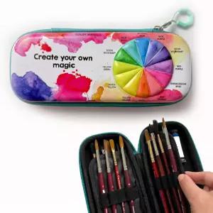 모션 크래프트 페인트 브러시 정리함 케이스 - 여행용 지퍼 보관 파우치 평평하게 열림 수채화 오일 아크릴