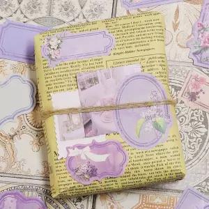 레트로 플라워 라벨 스티커 팩 퍼플 다꾸스티커 감성스티커 예쁜스티커