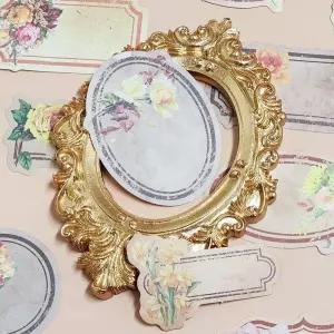 레트로 플라워 라벨 스티커 팩 브라운 다꾸스티커 감성스티커 예쁜스티커