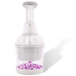양파 야채 커터 용기 포함 푸드 초퍼 마늘 너트 다이서 수동 핸드, 흰색