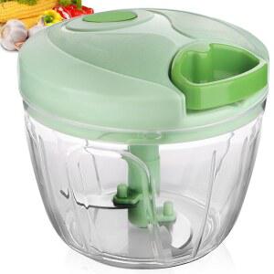 수동 음식 다지기: 양파, 마늘, 후추, 견과류, 토마토 등을 위한 FILTA 핸드 풀 스트링 야채 다지기, 3컵.